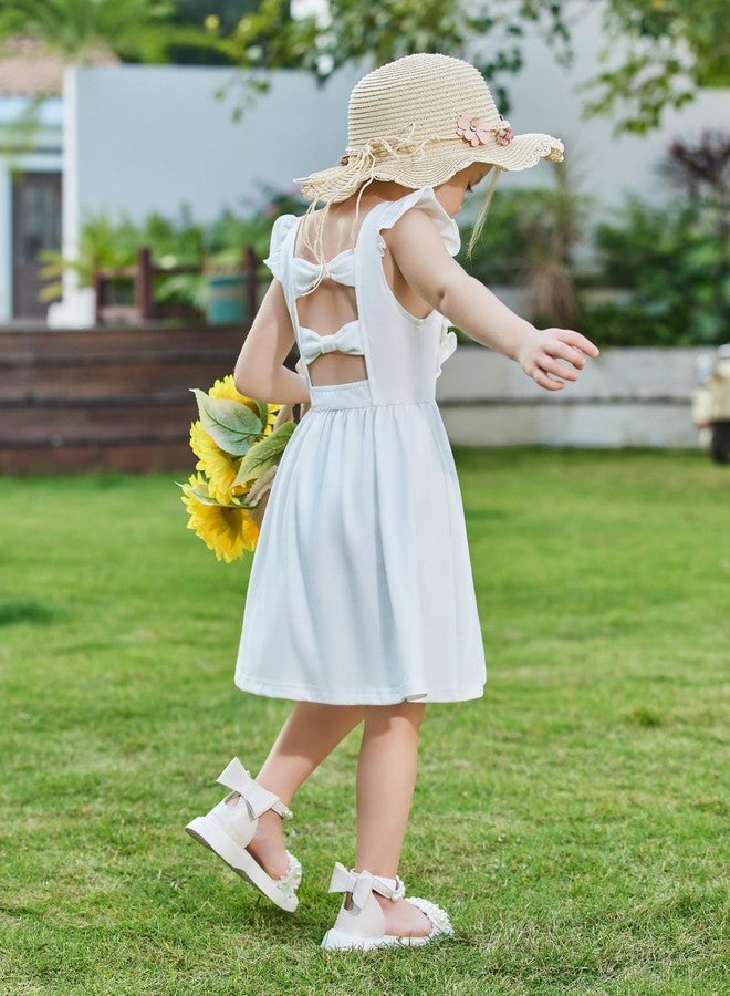 Arshiner فستان صيفي أبيض للبنات الصغيرات من أرشينر، فستان بأكمام مرفرفة، فستان مع رباط خلفي، فستان صيفي غير رسمي للأطفال، فستان شاطئي للبنات الصغيرات 3T - Image 5