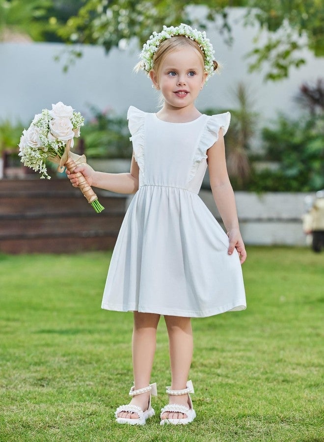 Arshiner فستان صيفي أبيض للبنات الصغيرات من أرشينر، فستان بأكمام مرفرفة، فستان مع رباط خلفي، فستان صيفي غير رسمي للأطفال، فستان شاطئي للبنات الصغيرات 3T - Image 2