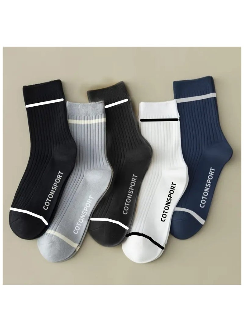 5 Pairs Men's Solid Skin-friendly Compression Simple Anklets Socks, Sports Socks For Autumn Winter - Image 1