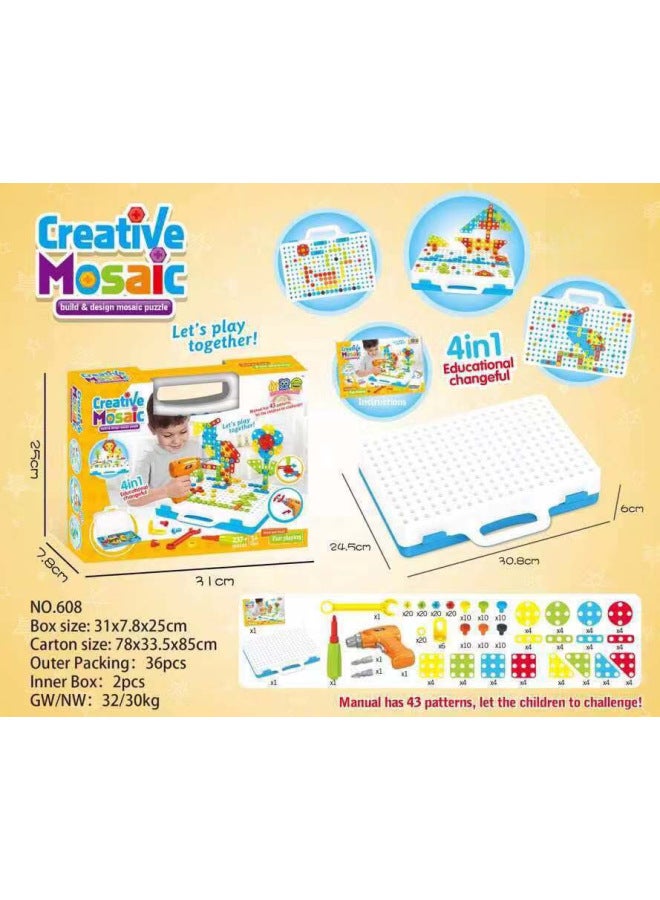 لعبة أحجية الصور المقطوعة المثقاب الكهربائي للأطفال، لغز لولبي يدوي الصنع، مجموعة صواميل مبكرة، مكعبات بناء مفككة - اللون: 251CPS(237) نسخة إنجليزية ستيريو - Image 1