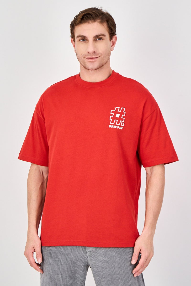 Ketch Men Crew Neck Short Sleeve Graphic Print T-Shirt, Red - Image 1