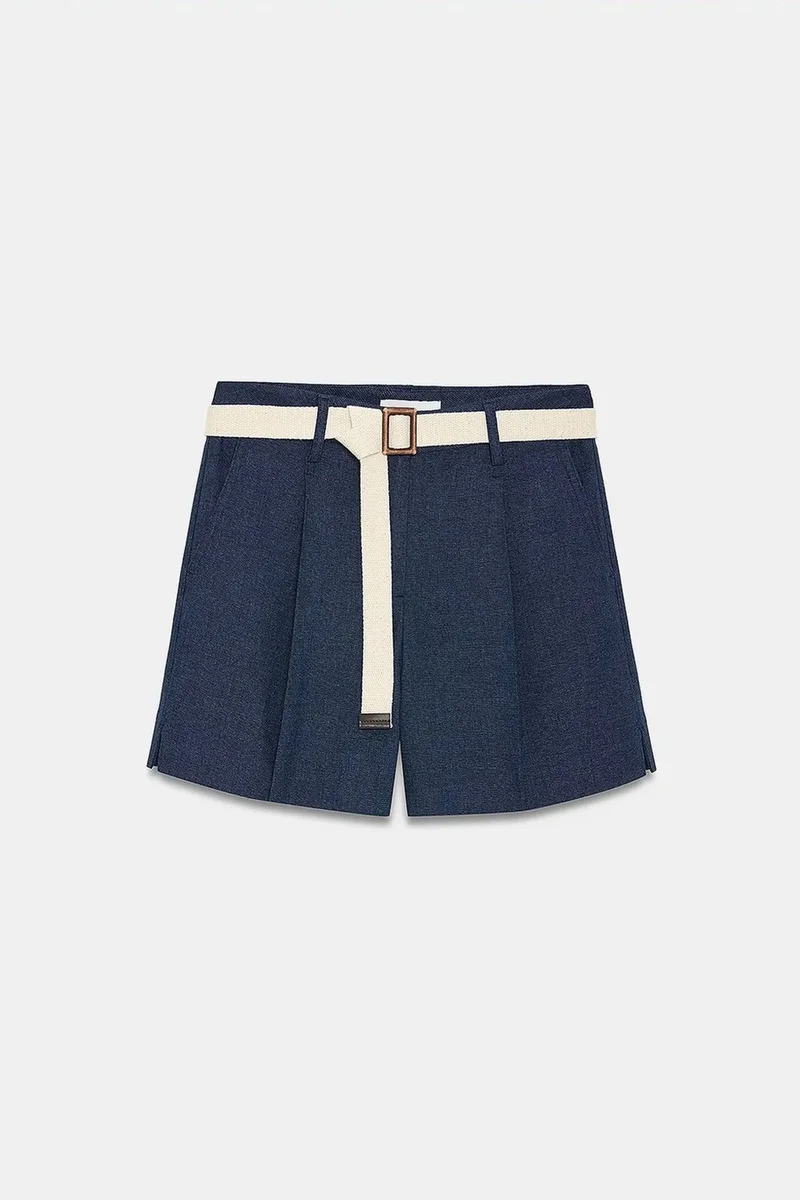 DILVIN Belted High-waist Tailored Shorts