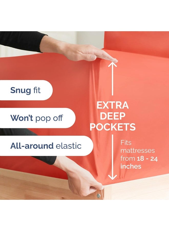 CGK Unlimited - Extra Deep Pocket Cal King Sheets - 4 Piece Breathable & Cooling Bed Sheets - Hotel Luxury Bed Sheet Set - Soft, Wrinkle Free & Comfy - Easily Fits Extra Deep Mattresses - Deep Pocket Coral Sheets Set - Image 1