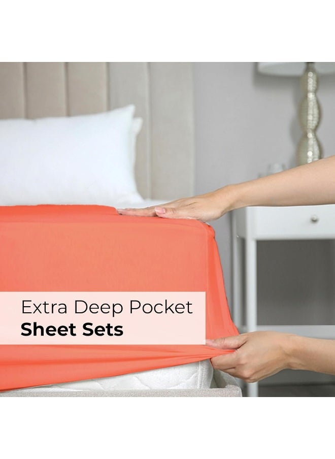 CGK Unlimited - Extra Deep Pocket Cal King Sheets - 4 Piece Breathable & Cooling Bed Sheets - Hotel Luxury Bed Sheet Set - Soft, Wrinkle Free & Comfy - Easily Fits Extra Deep Mattresses - Deep Pocket Coral Sheets Set - Image 1