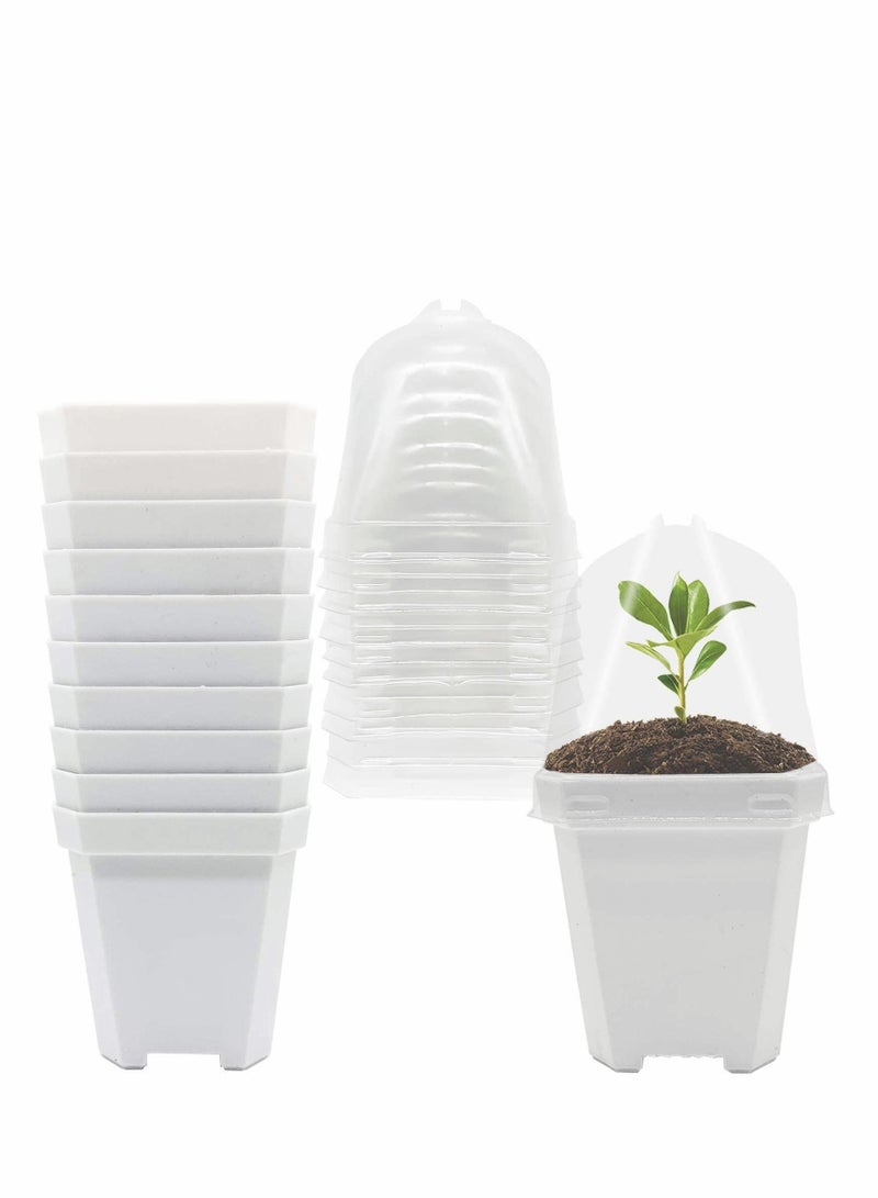 NIBEMINENT 10PCS Small Plant Nursery Pots with Humidity Dome-Plastic Gardening Pot Container-Seed Starting Drain Holes for Seedlings/Vegetables/Succulents/Cuttings - Image 1