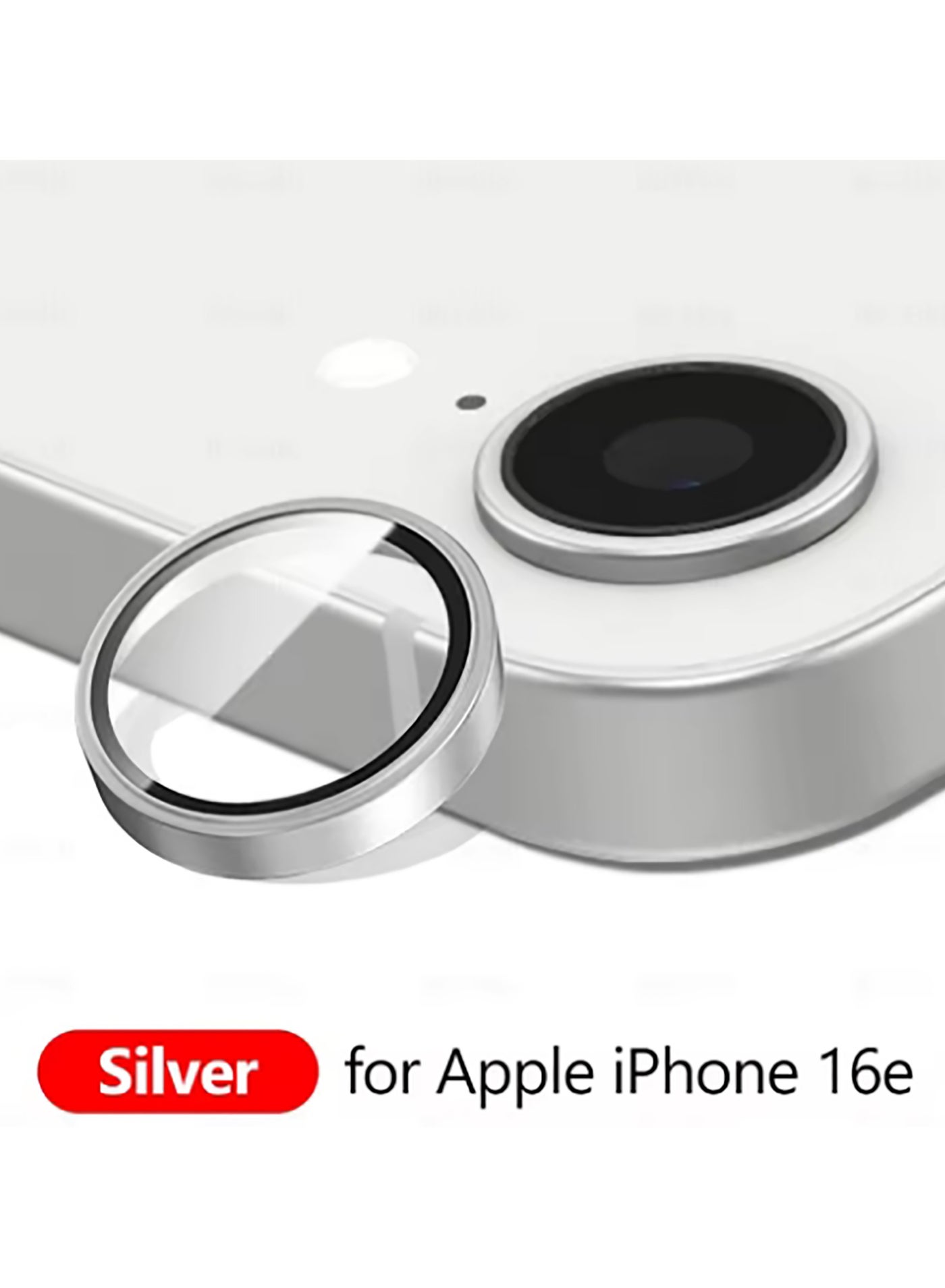 Compatible for iPhone 16e/SE4 Camera Lens Protector, One-Step Installation Tray Individual Metal Ring Tempered Glass Cover CD Pattern Case Friendly - Silver