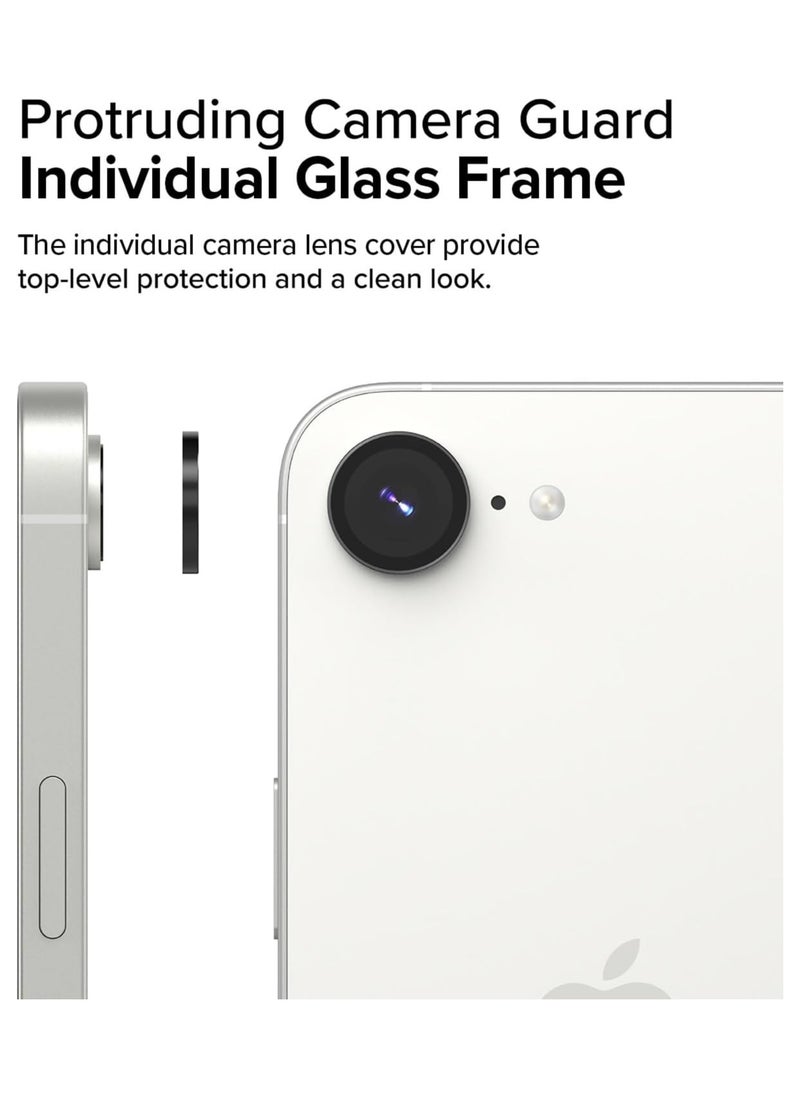 Generic - Compatible for iPhone 16e/SE4 Camera Lens Protector, One-Step Installation Tray Individual Metal Ring Tempered Glass Cover CD Pattern Case Friendly - Silver - Image 1