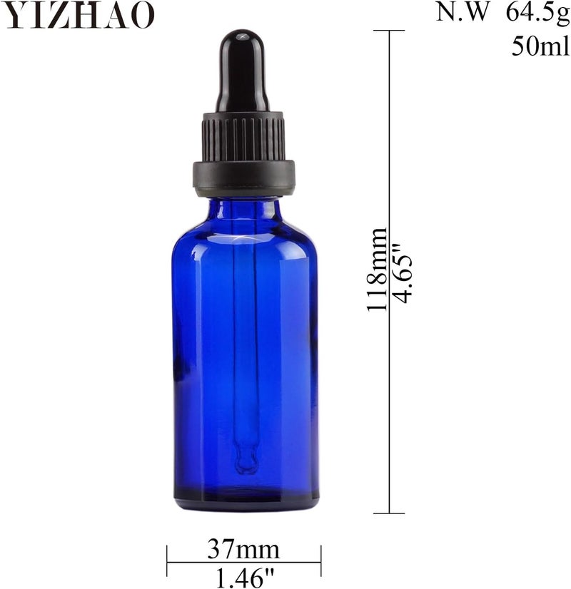 YIZHAO زجاجات قطرات الزرقاء سعة 50 مل، مزودة بقطرة زجاجية، للزيوت العطرية، العلاج بالروائح، المستحضرات التجميلية، السفر – 12 قطع - Image 2