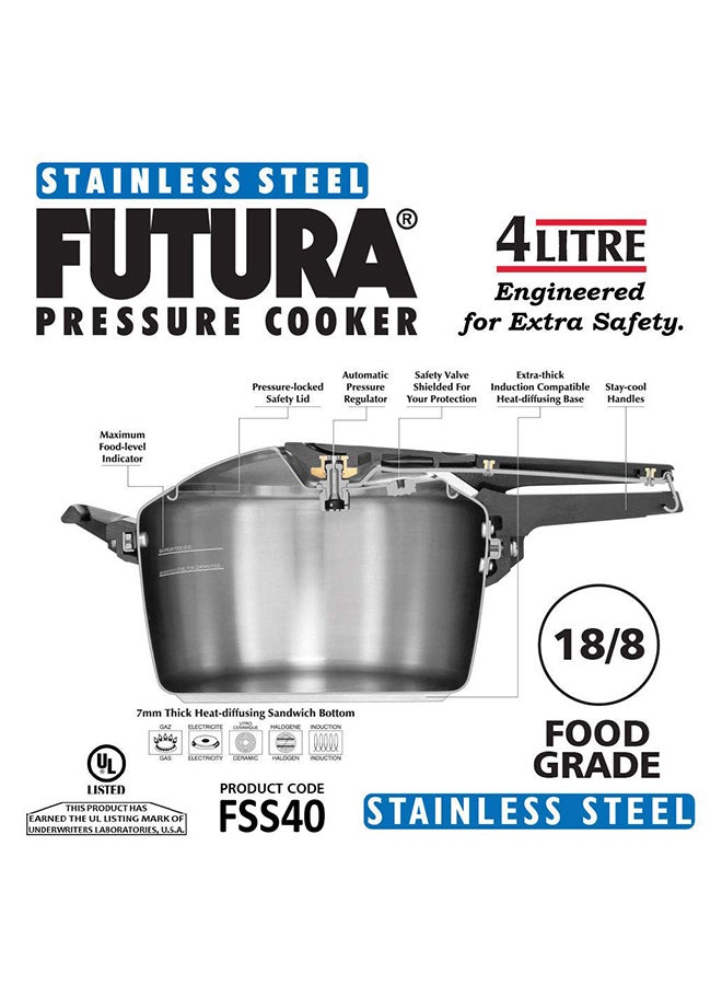 Hawkins 4Liters Futura Stainless Steel  Pressure Cooker, Inner Lid,  Extra Thick Induction Compatible Base(FSS40), Silver Silver - Image 2
