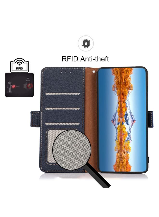 S-TOP Case For Samsung Galaxy S23 5G KHAZNEH Side-Magnetic Litchi Genuine Leather RFID Phone Case - Image 4