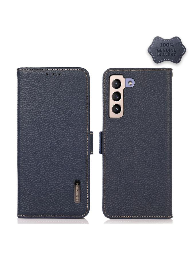 S-TOP Case For Samsung Galaxy S23 5G KHAZNEH Side-Magnetic Litchi Genuine Leather RFID Phone Case - Image 1