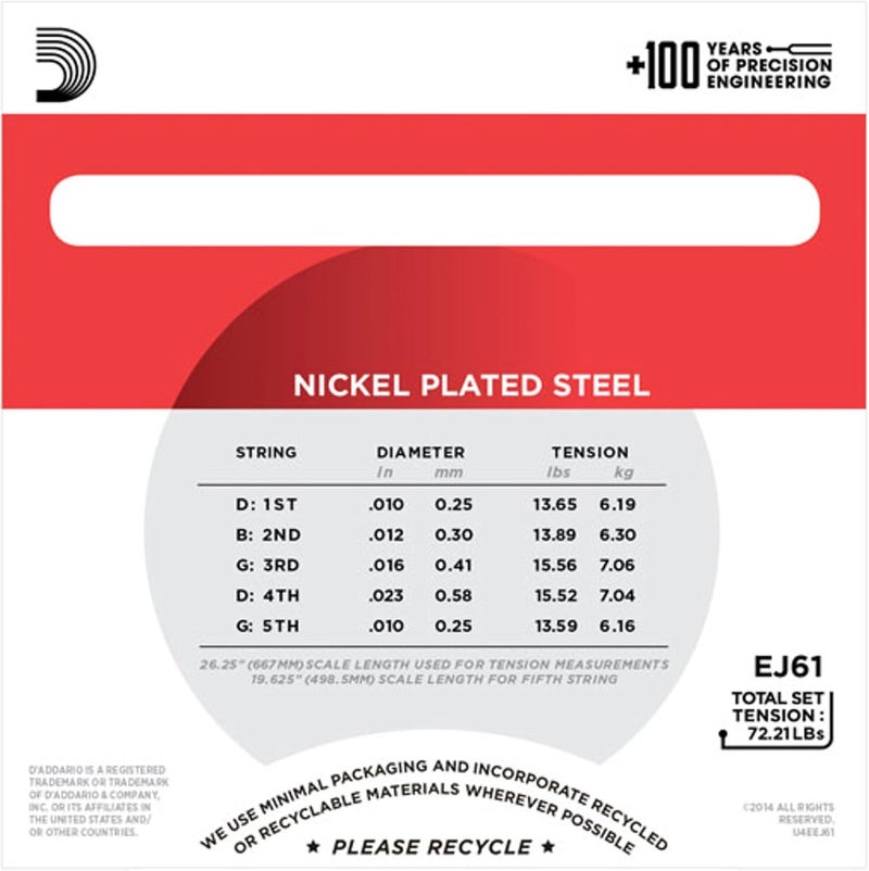 D'Addario EJ61 5-String Banjo Nickel - Medium Gauge Strings - Image 3