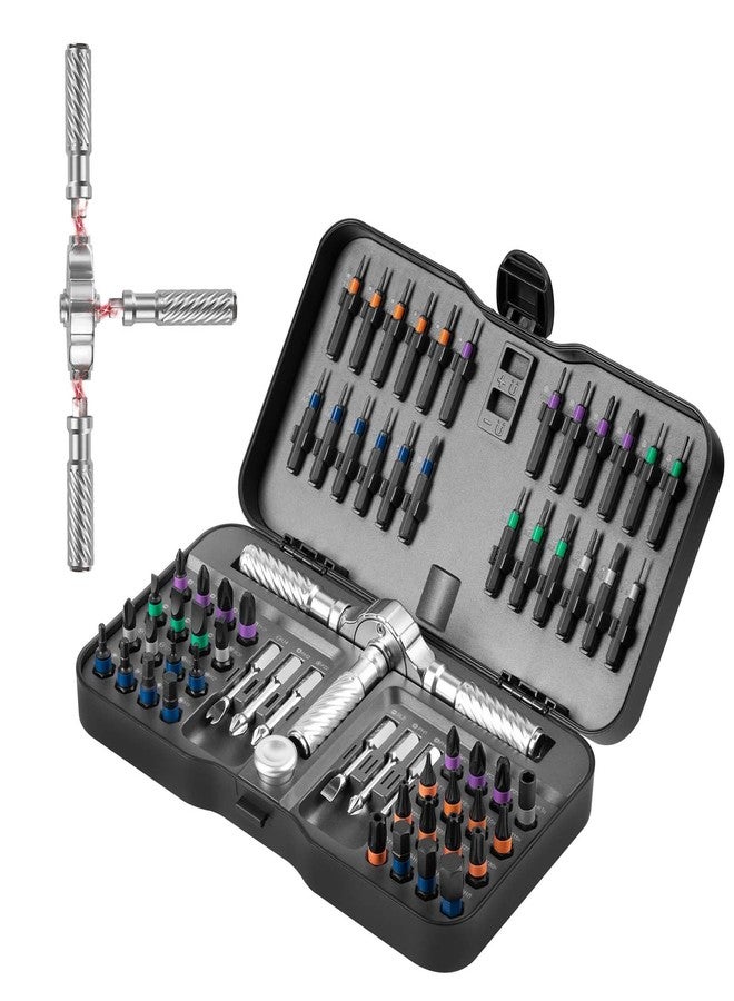 VMAN Ratchet Screwdriver Set, 66 in 1 magnetic Screwdriver sets, S2 Steel Bits, DIY Combination Flexible Shaft, Suitable for Furniture Assembly, Precision Electrical Appliance Repair, Bicycle Tools - Image 1