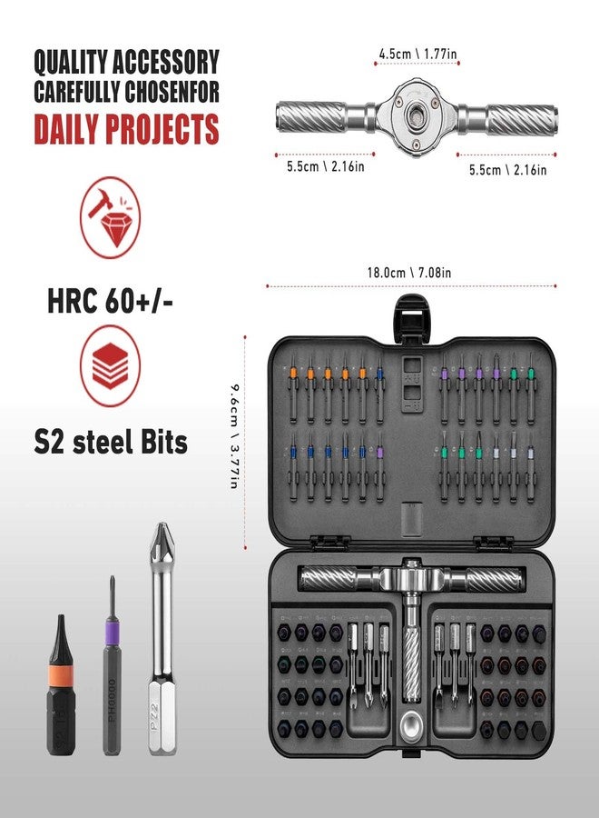 VMAN Ratchet Screwdriver Set, 66 in 1 magnetic Screwdriver sets, S2 Steel Bits, DIY Combination Flexible Shaft, Suitable for Furniture Assembly, Precision Electrical Appliance Repair, Bicycle Tools - Image 2