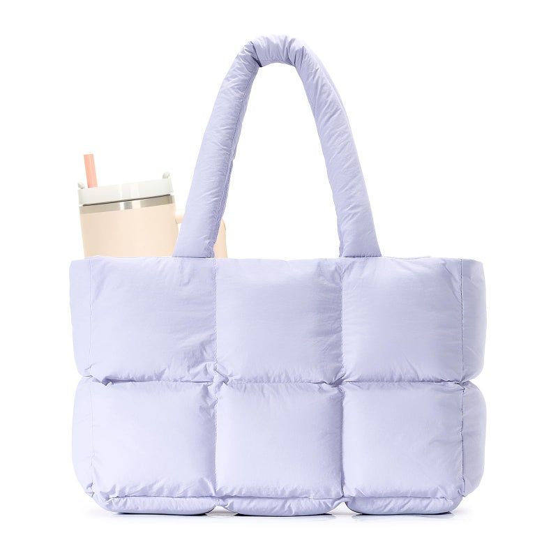 Herald Puffer Tote Bag for Women, Large Quilted Puffy Handbag Lightweight Satchel Purse with Cup Holder & Compartment (Purple) - Image 1