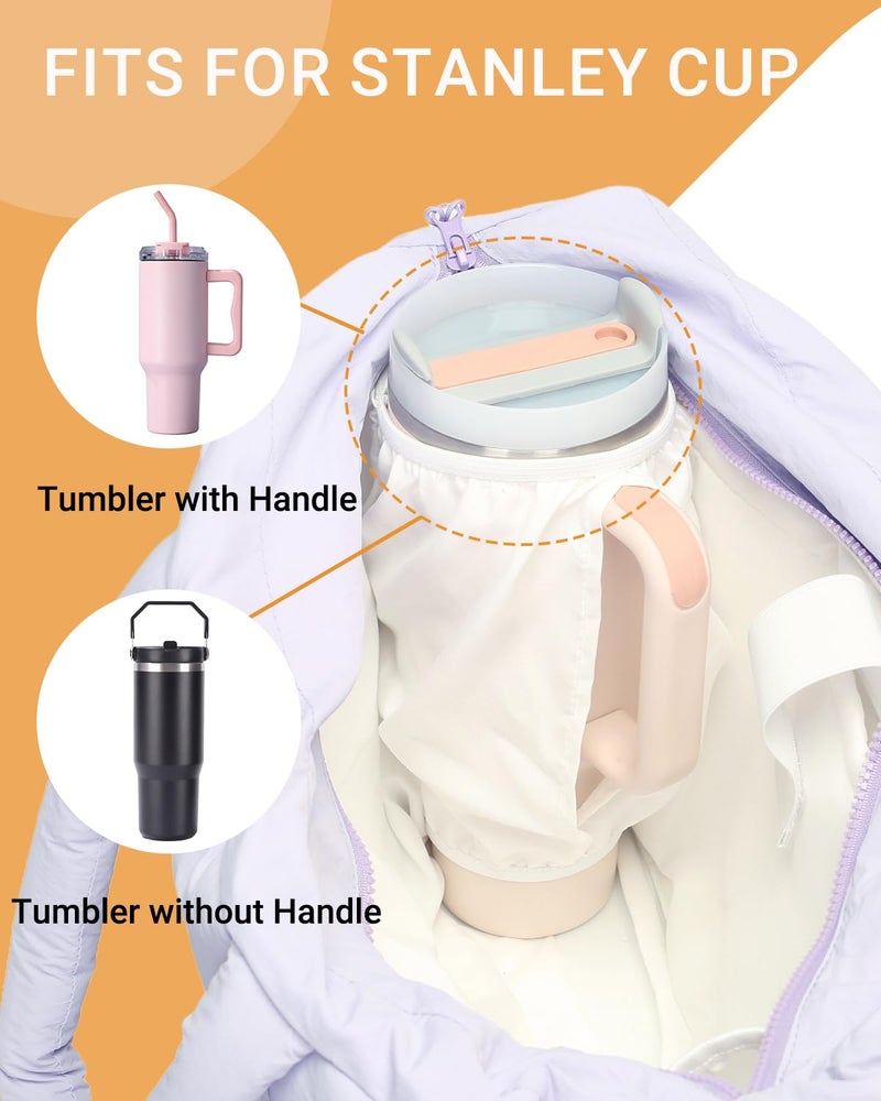 Herald Puffer Tote Bag for Women, Large Quilted Puffy Handbag Lightweight Satchel Purse with Cup Holder & Compartment (Purple) - Image 3