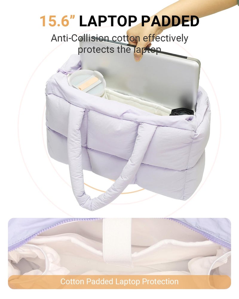Herald Puffer Tote Bag for Women, Large Quilted Puffy Handbag Lightweight Satchel Purse with Cup Holder & Compartment (Purple) - Image 4