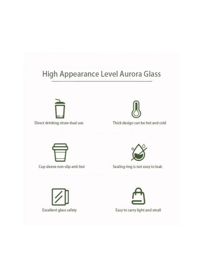 450ml Glass Coffee Tumbler with Straw and Lid Sealed Carry on, Glass Iced Coffee Cup, Leak-Proof Glass Tumbler Cup, Reusable Smoothie Mugs for Cold & Hot Drinks, Coffee, Tea, Shake (Grey)  - Image 4