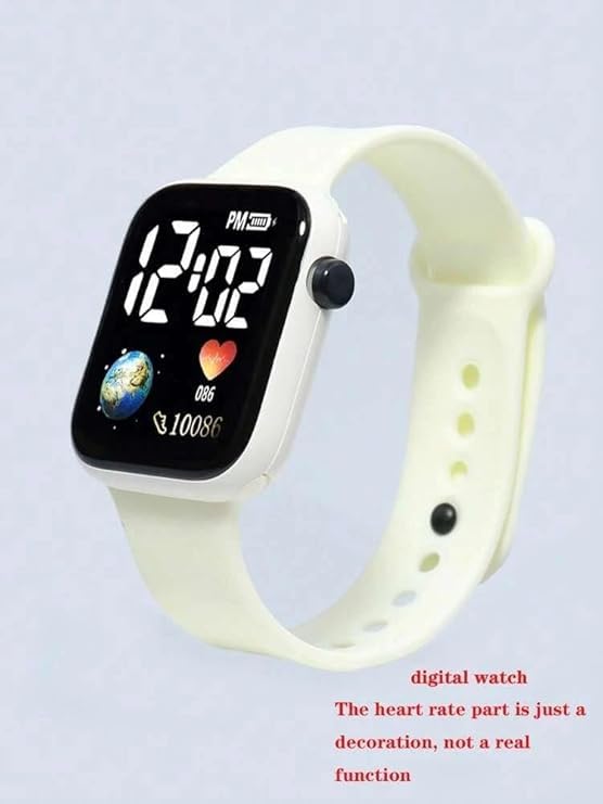 SWADESI STUFF 6 Colours LED Digital Watch for Kids - Waterproof Sports Electronic Wrist Watch with Luminous Display for Boys & Girls - Fashionable Square Design for Children & Baby (White) - Image 2