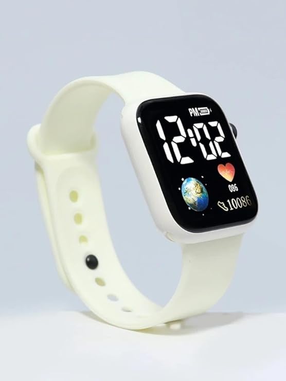 SWADESI STUFF 6 Colours LED Digital Watch for Kids - Waterproof Sports Electronic Wrist Watch with Luminous Display for Boys & Girls - Fashionable Square Design for Children & Baby (White) - Image 4