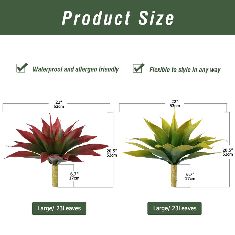 Ttranewsoo Artificial Agave Plants,Large UV Resistant Fake Agave Planters for Indoor and Outdoor Decorating Tropical Plant Succulents Greenery Indoor Decor (2Pack,22" Red) - Image 2