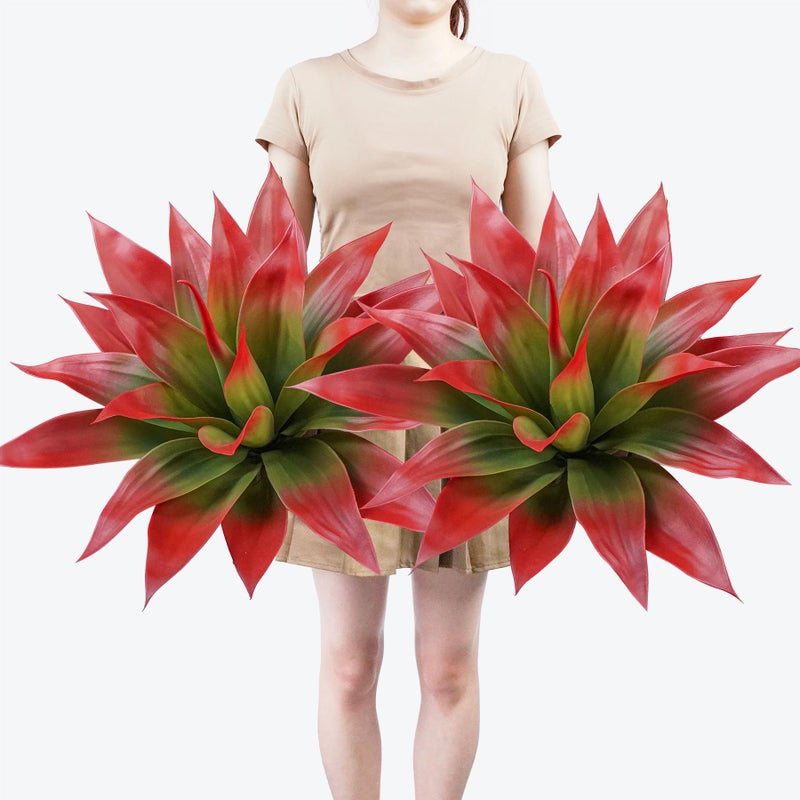 Ttranewsoo Artificial Agave Plants,Large UV Resistant Fake Agave Planters for Indoor and Outdoor Decorating Tropical Plant Succulents Greenery Indoor Decor (2Pack,22" Red) - Image 1