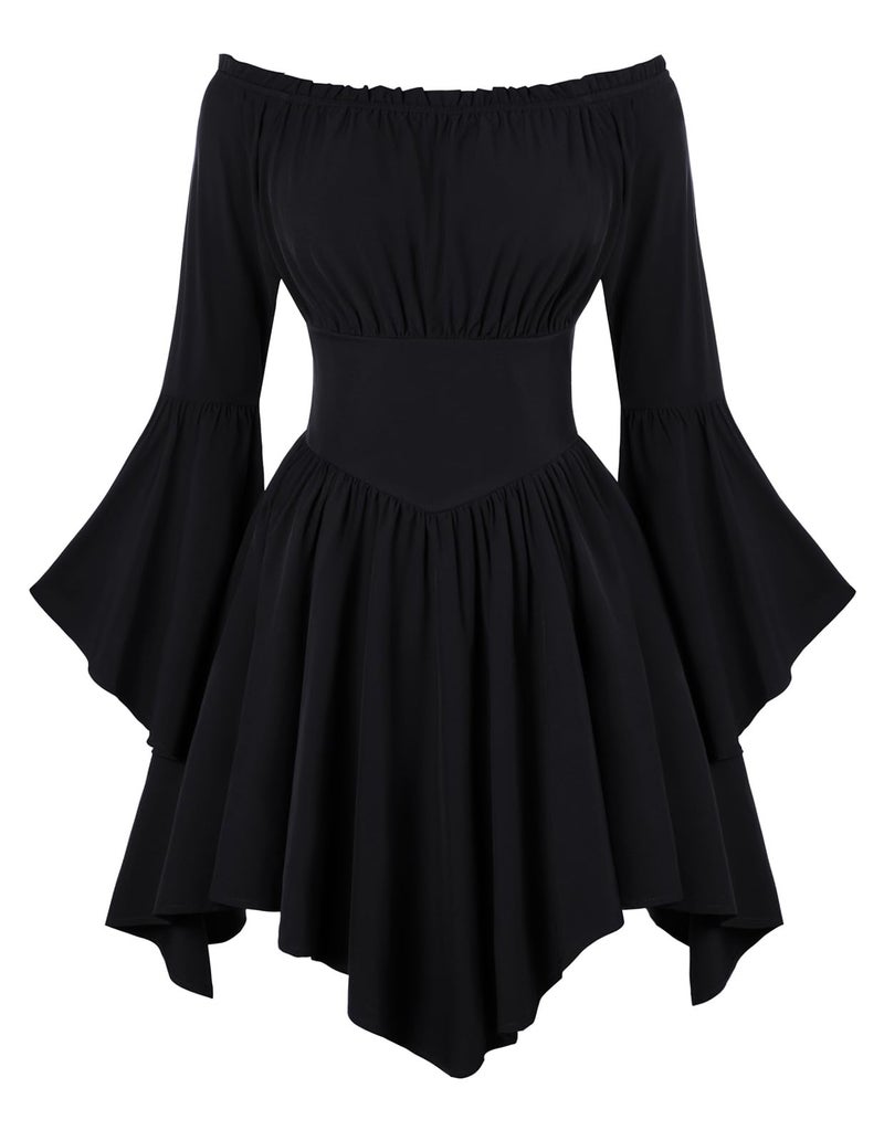 Scarlet Darkness Women Goth Witch Halloween Cosplay Costume Off Shoulder Bell Sleeve Dress Black M - Image 1
