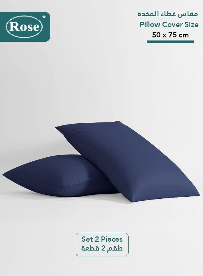 Rose Luxurious Plain Pillow Covers Set with Envelop Closure Design, Pillowcases 2-Pieces Set, Soft & Cozy Microfiber Breathable and Cooling, Standard Size 50×75 cm, Dark Blue - Image 1