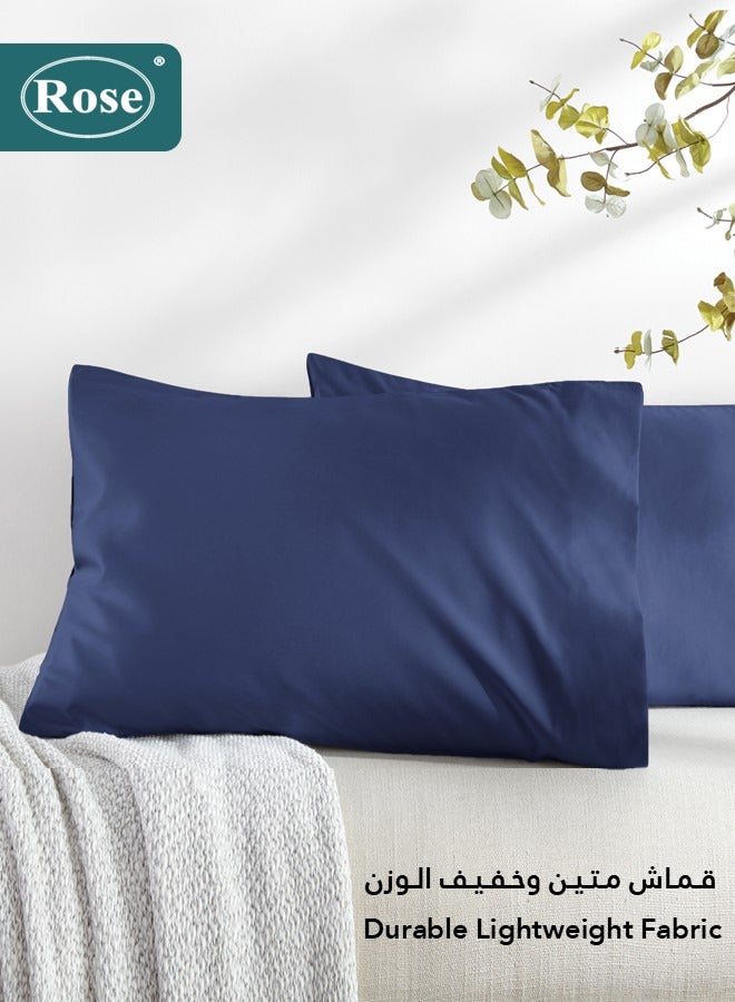 Rose Luxurious Plain Pillow Covers Set with Envelop Closure Design, Pillowcases 2-Pieces Set, Soft & Cozy Microfiber Breathable and Cooling, Standard Size 50×75 cm, Dark Blue - Image 4