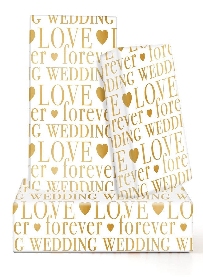 NEPOG Wedding Wrapping Paper, Love Forever Wedding Letter With Hearts White Gold Foil Design 6 Sheets Folded Flat 20x28 inches per Sheet for Valentines Day, Weddings, Bridal Showers, Engagements - Image 1