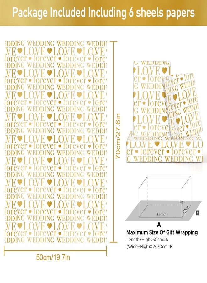 NEPOG Wedding Wrapping Paper, Love Forever Wedding Letter With Hearts White Gold Foil Design 6 Sheets Folded Flat 20x28 inches per Sheet for Valentines Day, Weddings, Bridal Showers, Engagements - Image 2