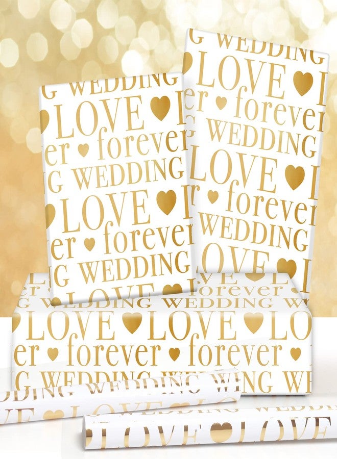 NEPOG Wedding Wrapping Paper, Love Forever Wedding Letter With Hearts White Gold Foil Design 6 Sheets Folded Flat 20x28 inches per Sheet for Valentines Day, Weddings, Bridal Showers, Engagements - Image 3