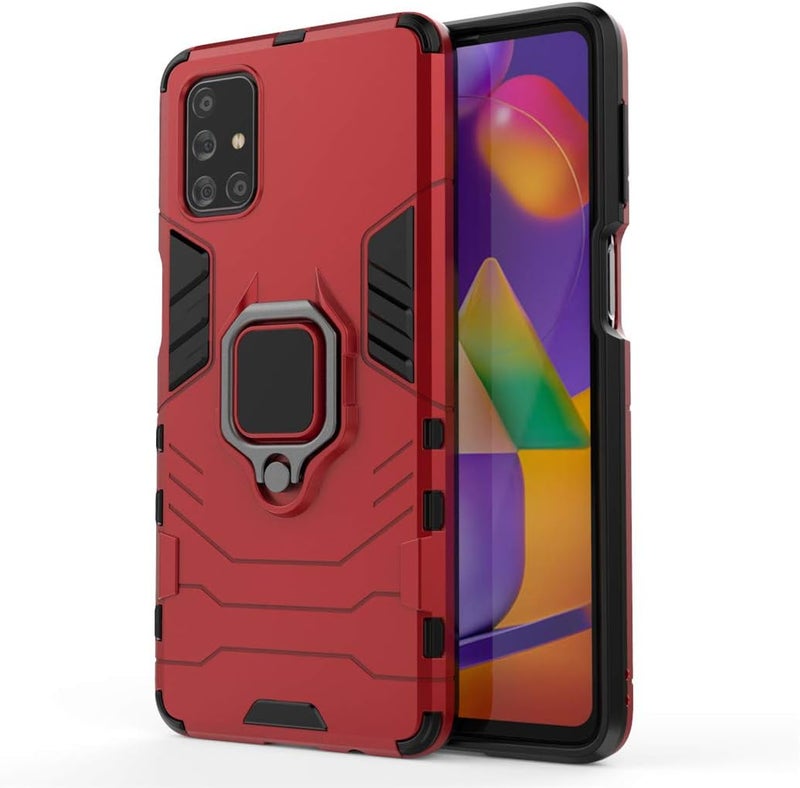 مايجين متوافق مع حافظة Samsung Galaxy M31S، حلقة معدنية للمقبض وحامل صدمات مقاوم للصدمات (يعمل مع حامل السيارة المغناطيسي) غطاء متين مزدوج الطبقة (أحمر) - Image 4
