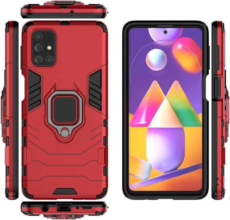 مايجين متوافق مع حافظة Samsung Galaxy M31S، حلقة معدنية للمقبض وحامل صدمات مقاوم للصدمات (يعمل مع حامل السيارة المغناطيسي) غطاء متين مزدوج الطبقة (أحمر) - Image 3