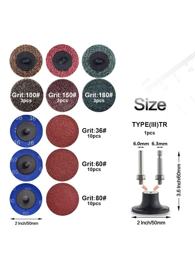 Tshya Quick Change Disc, 40 Pack 2 inch Sanding Discs, with 1/4" Roll Lock Disc Pad Holder for Die Grinder, A/O 36/60/80 Grit, Nonwoven CRS MED Fine, for Surface Preparation/Conditioning(Mix Nylon) - Image 2