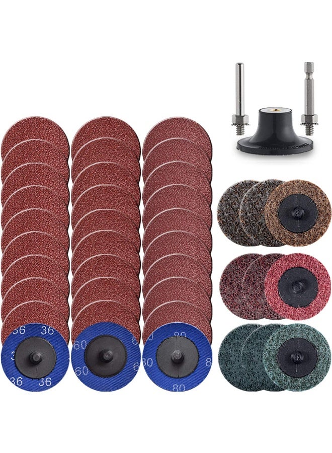 Tshya Quick Change Disc, 40 Pack 2 inch Sanding Discs, with 1/4" Roll Lock Disc Pad Holder for Die Grinder, A/O 36/60/80 Grit, Nonwoven CRS MED Fine, for Surface Preparation/Conditioning(Mix Nylon) - Image 1