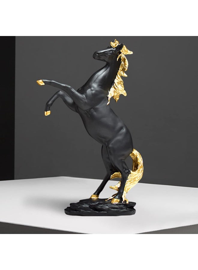 Decorhills Standing Horse Resin Statue Decor, 100% Handmade Modern Horse Sculpture Handicraft, Collectible Figurines Art Crafts Gift Office Bookshelf Display Majestic Sculpture in Captures Decor Black & Gold - Image 1