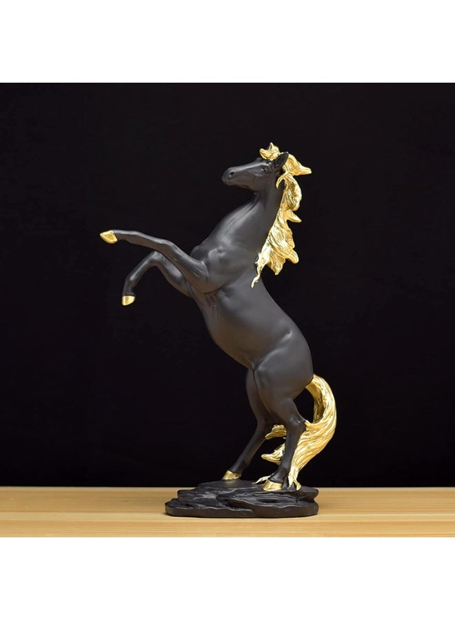 Decorhills Standing Horse Resin Statue Decor, 100% Handmade Modern Horse Sculpture Handicraft, Collectible Figurines Art Crafts Gift Office Bookshelf Display Majestic Sculpture in Captures Decor Black & Gold - Image 4