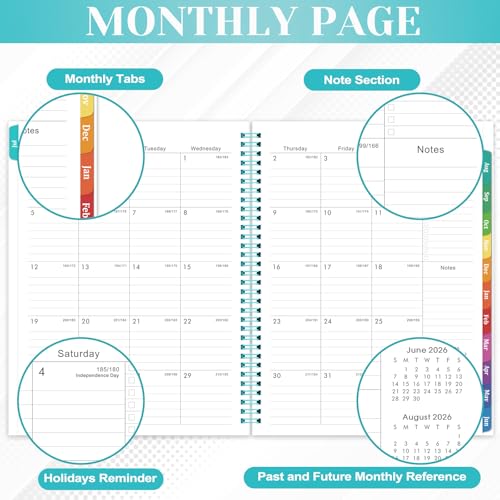 BooQool Planner 2026-2027 - Academic Planner 2026-2027, July 2026 - June 2027, 9" x 11" Planner Weekly and Monthly with Tabs, 26-27 Calendar Planner, Monthly Tabs, Premium Paper, Inner Pocket, Lake Green - Image 3