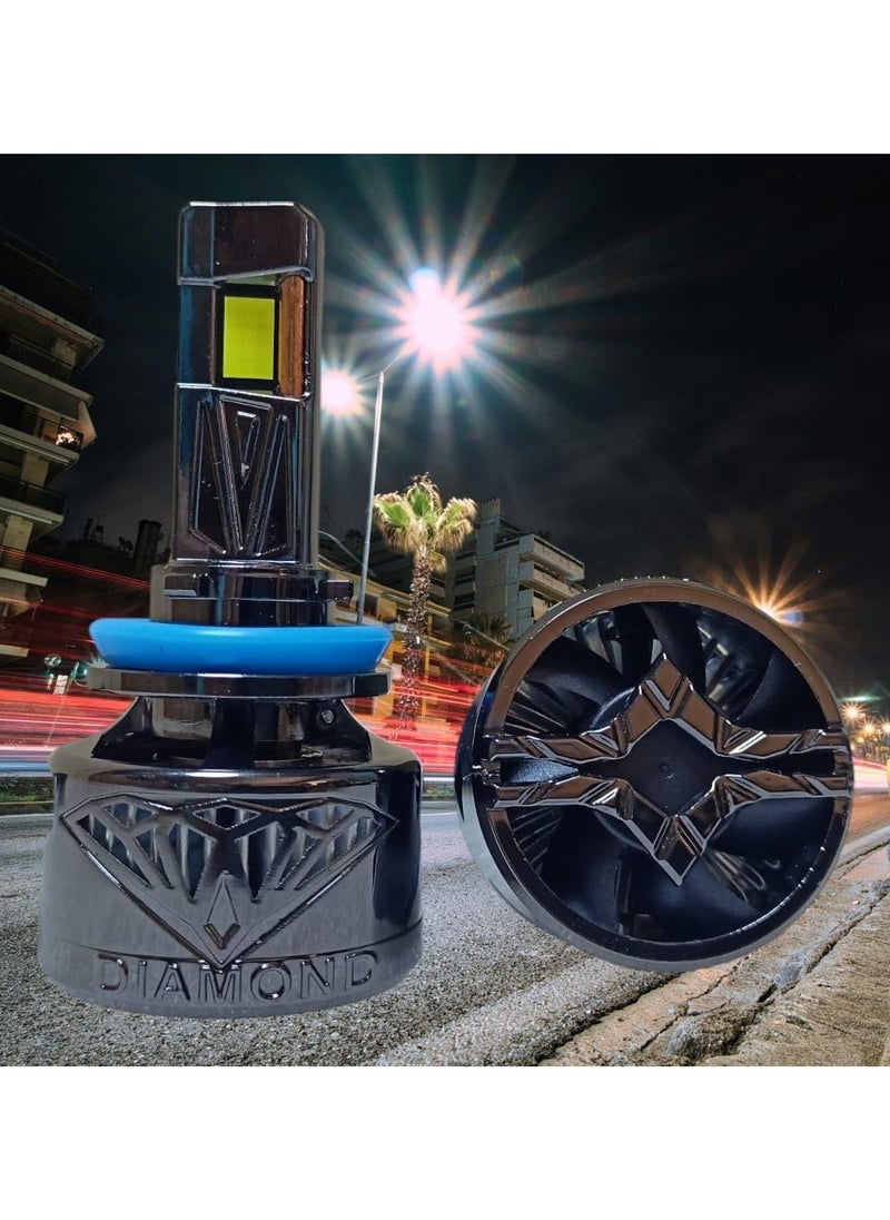 دايموند - مصباح أمامي LED للسيارة Diamond - 150 واط، 12-24 فولت، 5200-6000 كلفن، مع مروحة تبريد (H7)، إضاءة فائقة السطوع - Image 1