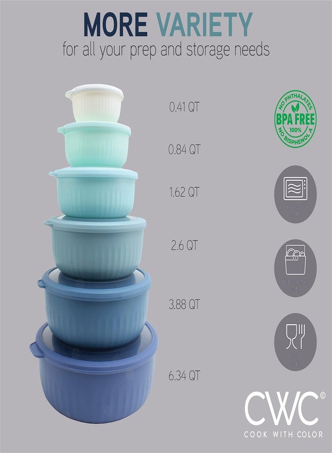 كوك ويذ كولرز أوعية تحضير الطعام من COOK WITH COLOR مع أغطية - طقم أوعية خلط بلاستيكية صغيرة متداخلة واسعة وعميقة مع أغطية، طقم من 12 قطعة - أوعية واسعة، أزرق - Image 3