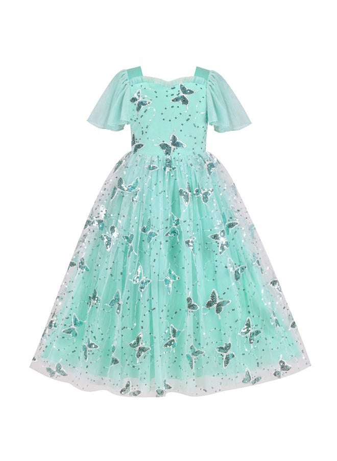 Sunny Fashion - Flower Girls Dress Aqua Green Butterfly Sequin Party Princess Formal Size 8 - Image 1