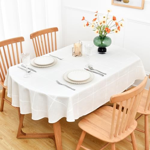 NEWISHER Farmhouse Embroidered Plaid Tablecloth Lattice Fabric Table Cloth Oval Rustic Checkered Table Cover Dining Kitchen Home Decor Party (60 x 84 inch) - Image 2