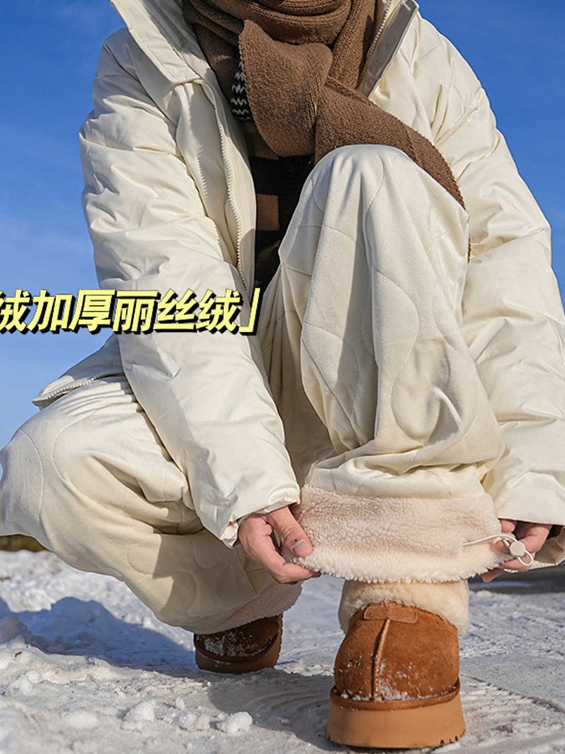 Nasa Thickened Lisi Velvet Warm Casual Pants Men And Women Winter Tide Fleece-Lined Loop Pants Cold-Proof Ski Pants - Image 2