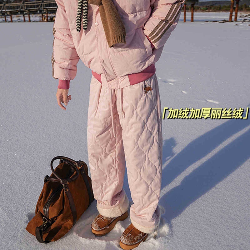 Nasa Thickened Lisi Velvet Warm Casual Pants Men And Women Winter Tide Fleece-Lined Loop Pants Cold-Proof Ski Pants - Image 1