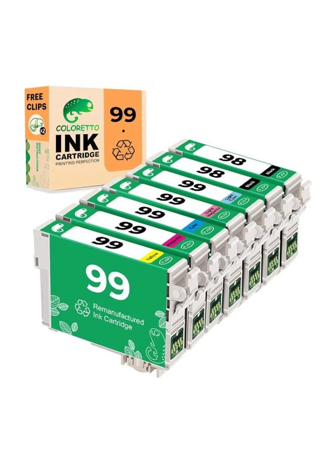 Coloretto Remanufactured Printer Ink Cartridge Replacement for Epson 99 T099 to use with Artisan 700,710,730,800,810,835,837 (2Black,1 Cyan,1 Magenta,1 Yellow,1 Light Cyan,1 Light Magenta)combo pack - Image 1