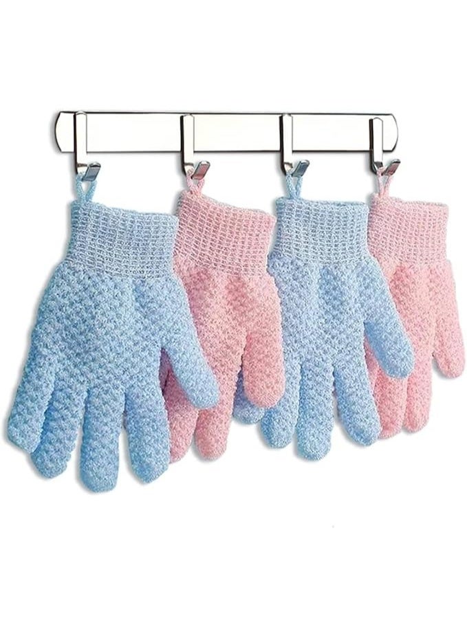 Exfoliating Bath Gloves, Body Scrub Exfoliator, Scrub Gloves, Dead Skin Remover, for Shower, Spa, Body Scrub and Full Body Massage, Bath Glove with Hanging Loop, 2Pcs Blue, 2Pcs Pink - Image 1