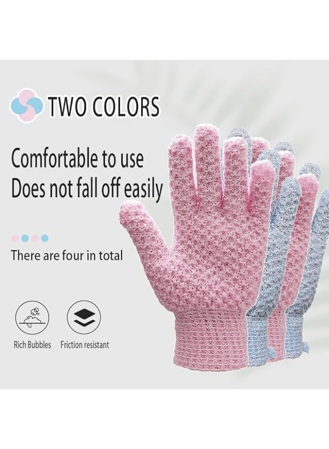 Exfoliating Bath Gloves, Body Scrub Exfoliator, Scrub Gloves, Dead Skin Remover, for Shower, Spa, Body Scrub and Full Body Massage, Bath Glove with Hanging Loop, 2Pcs Blue, 2Pcs Pink - Image 3