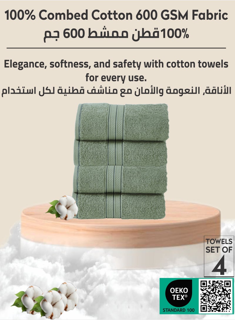 Donetella Premium 100 % Combed Cotton 4-Pcs Hand Towel Set (50 X 90 CM) 600 GSM Super Soft Hand Towel, Highly Absorbent, Quick Dry,Best Towel for Bathroom, Spa And Hotel,Olive Green - Image 3