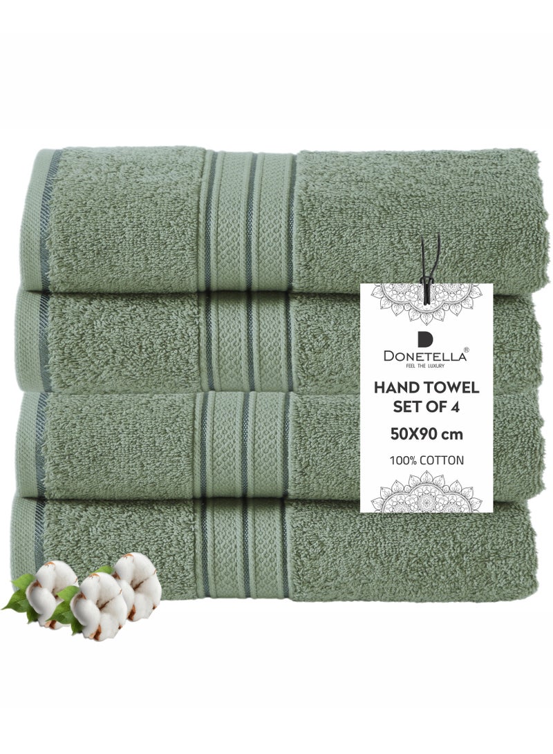Donetella Premium 100 % Combed Cotton 4-Pcs Hand Towel Set (50 X 90 CM) 600 GSM Super Soft Hand Towel, Highly Absorbent, Quick Dry,Best Towel for Bathroom, Spa And Hotel,Olive Green - Image 1